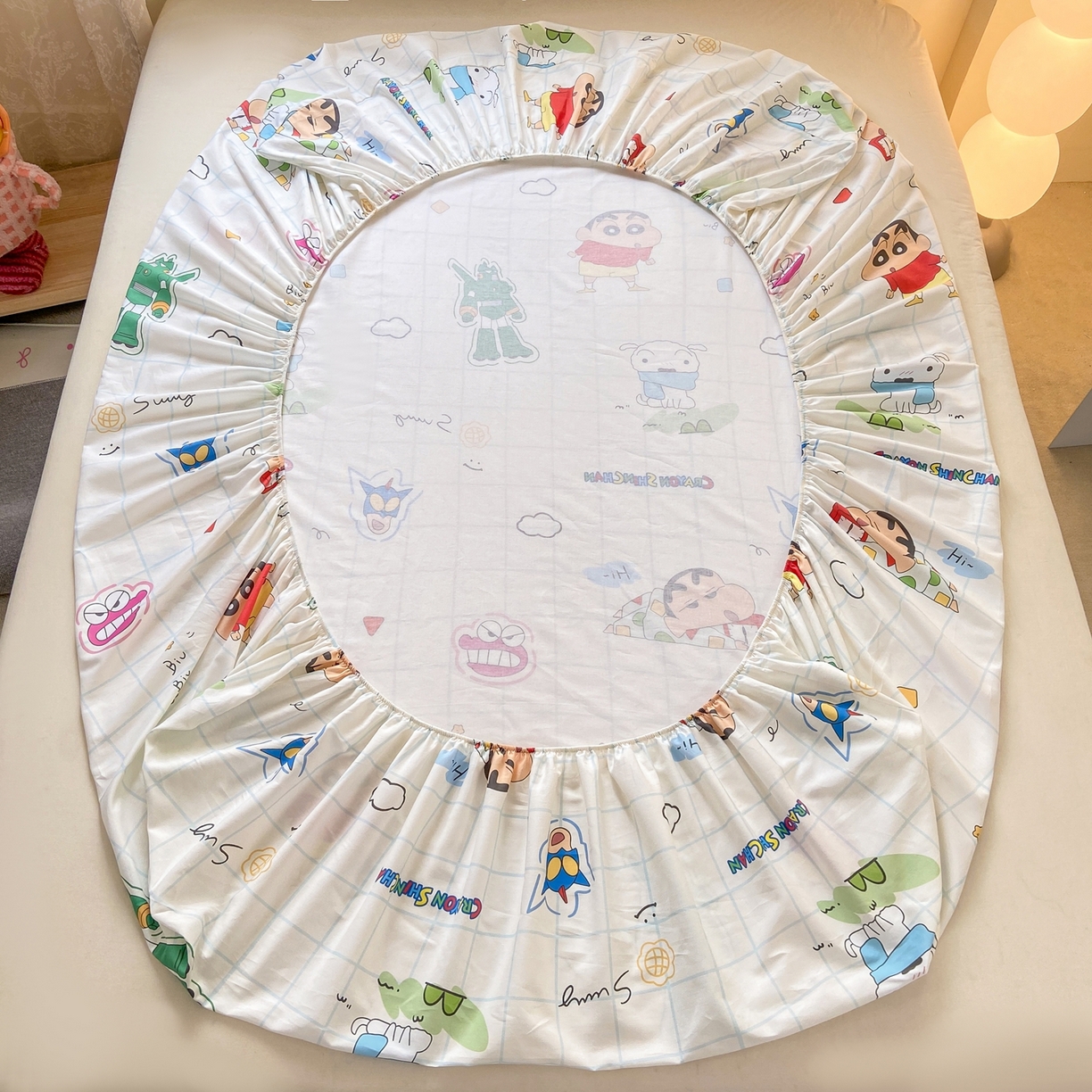 91家纺网 家纺一手货源 找家纺 博雅 2026新款蜡笔小新正版授权全棉纯棉小版单床笠床笠单件 小版-小新格子屋