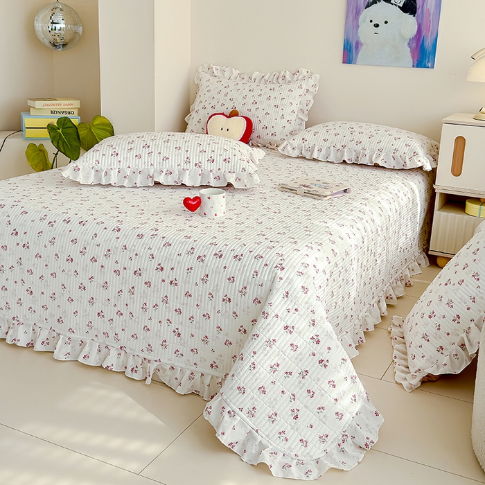 91家纺网 家纺一手货源 找家纺 归属 2026春夏新款古法仿棉单床盖床盖三件套 花开半夏