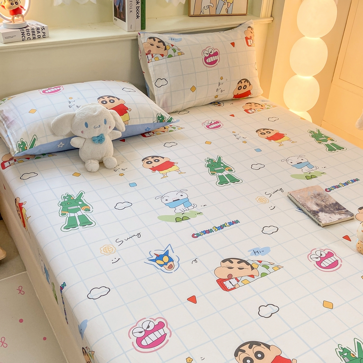 91家纺网 家纺一手货源 找家纺 博雅 2026新款蜡笔小新正版授权全棉纯棉小版单床笠床笠单件 小版-小新格子屋