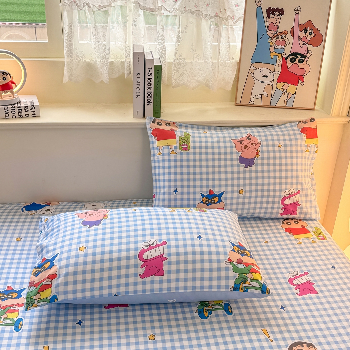 91家纺网 家纺一手货源 找家纺 博雅 2026新款蜡笔小新正版授权全棉纯棉小版单床笠床笠单件 小版-蓝格蜡笔小新