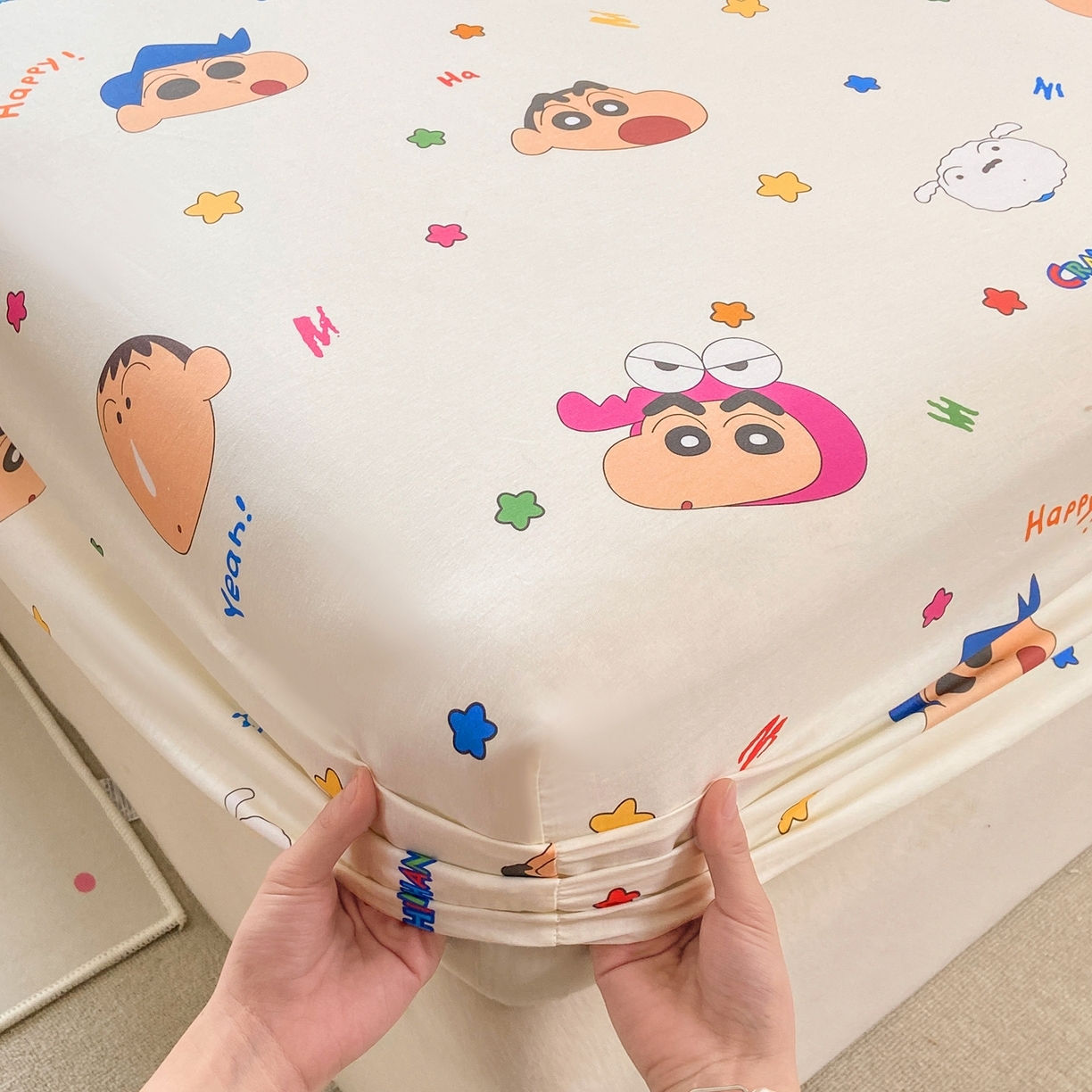 91家纺网 家纺一手货源 找家纺 博雅 2026新款蜡笔小新正版授权全棉纯棉小版单床笠床笠单件 小版-彩色星星蜡笔小新