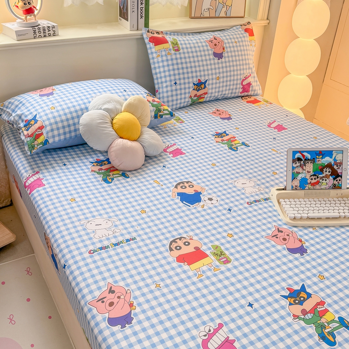 91家纺网 家纺一手货源 找家纺 博雅 2026新款蜡笔小新正版授权全棉纯棉小版单床笠床笠单件 小版-蓝格蜡笔小新