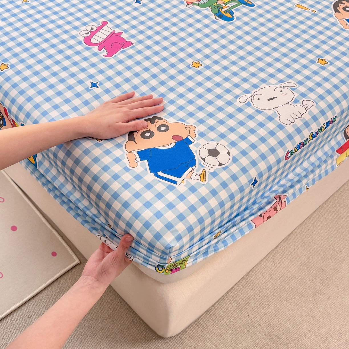 91家纺网 家纺一手货源 找家纺 博雅 2026新款蜡笔小新正版授权全棉纯棉小版单床笠床笠单件 小版-蓝格蜡笔小新