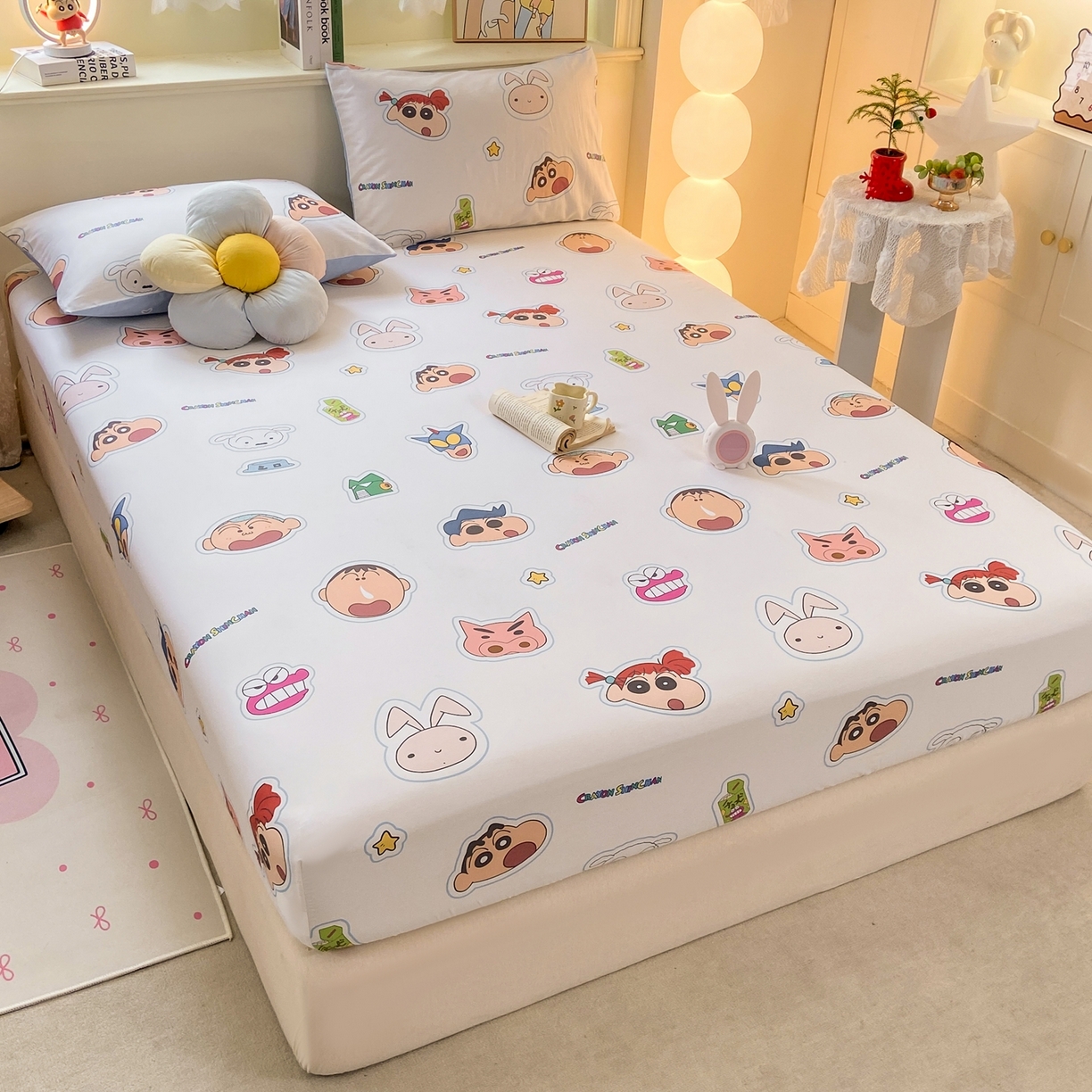 91家纺网 家纺一手货源 找家纺 博雅 2026新款蜡笔小新正版授权全棉纯棉小版单床笠床笠单件 小版-小兔蜡笔小新