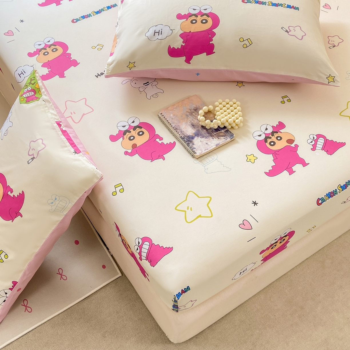 91家纺网 家纺一手货源 找家纺 博雅 2026新款蜡笔小新正版授权全棉纯棉小版单床笠床笠单件 小版-恐龙蜡笔小新