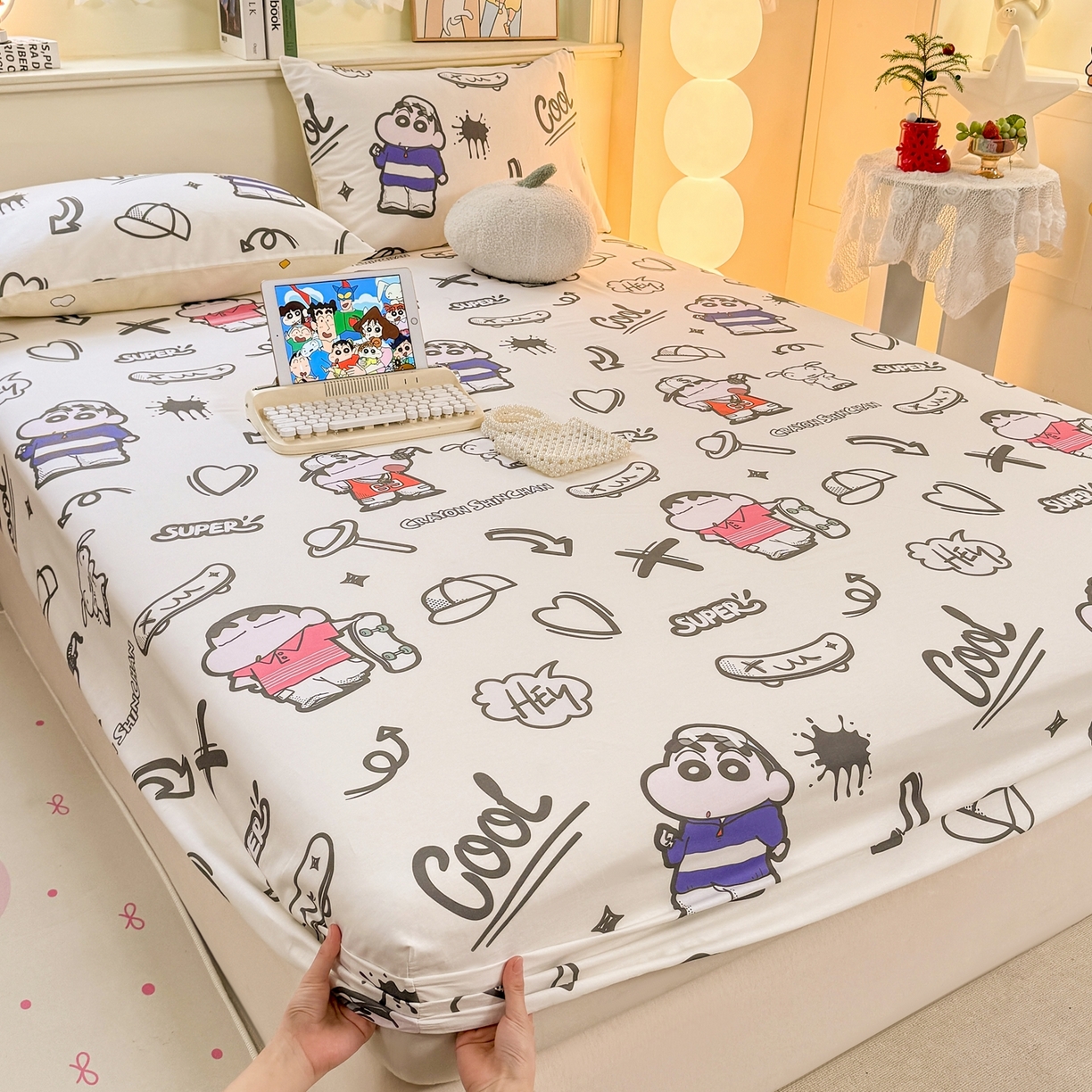 91家纺网 家纺一手货源 找家纺 博雅 2026新款蜡笔小新正版授权全棉纯棉小版单床笠床笠单件 小版-绘画蜡笔小新