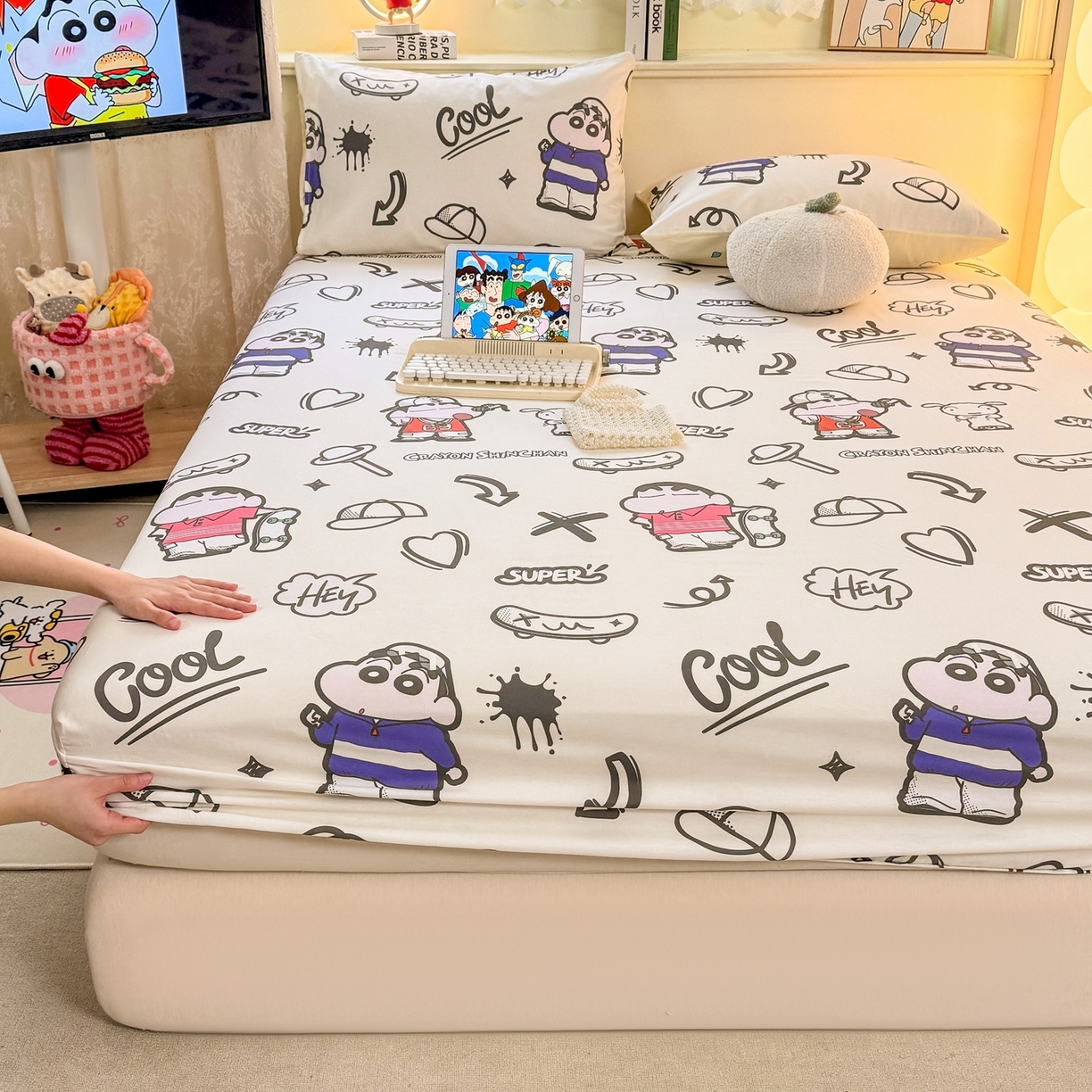 91家纺网 家纺一手货源 找家纺 博雅 2026新款蜡笔小新正版授权全棉纯棉小版单床笠床笠单件 小版-绘画蜡笔小新