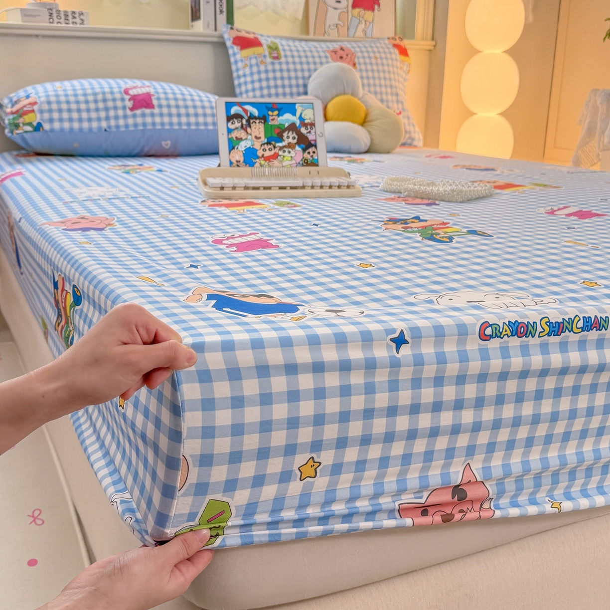 91家纺网 家纺一手货源 找家纺 博雅 2026新款蜡笔小新正版授权全棉纯棉小版单床笠床笠单件 小版-蓝格蜡笔小新