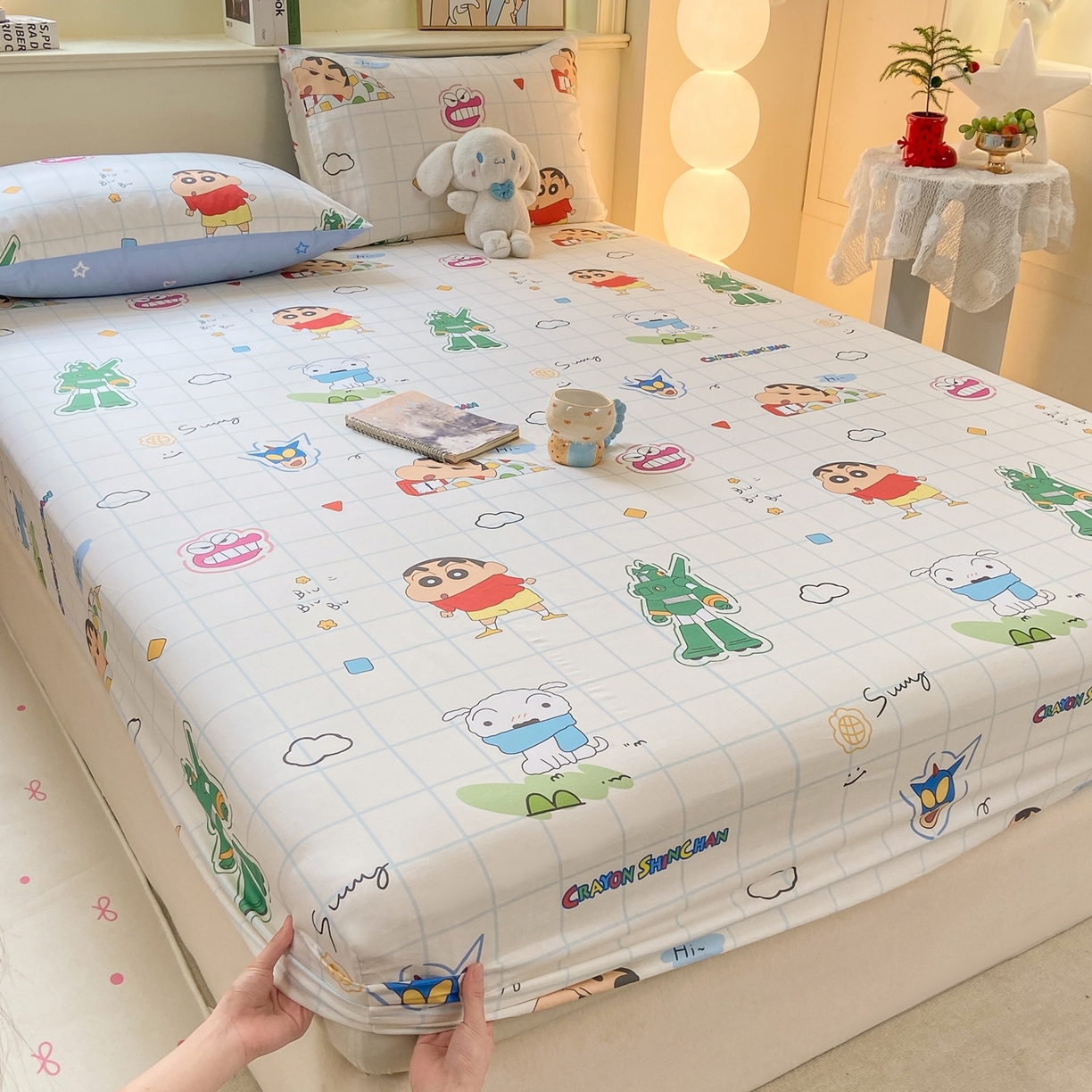 91家纺网 家纺一手货源 找家纺 博雅 2026新款蜡笔小新正版授权全棉纯棉小版单床笠床笠单件 小版-小新格子屋