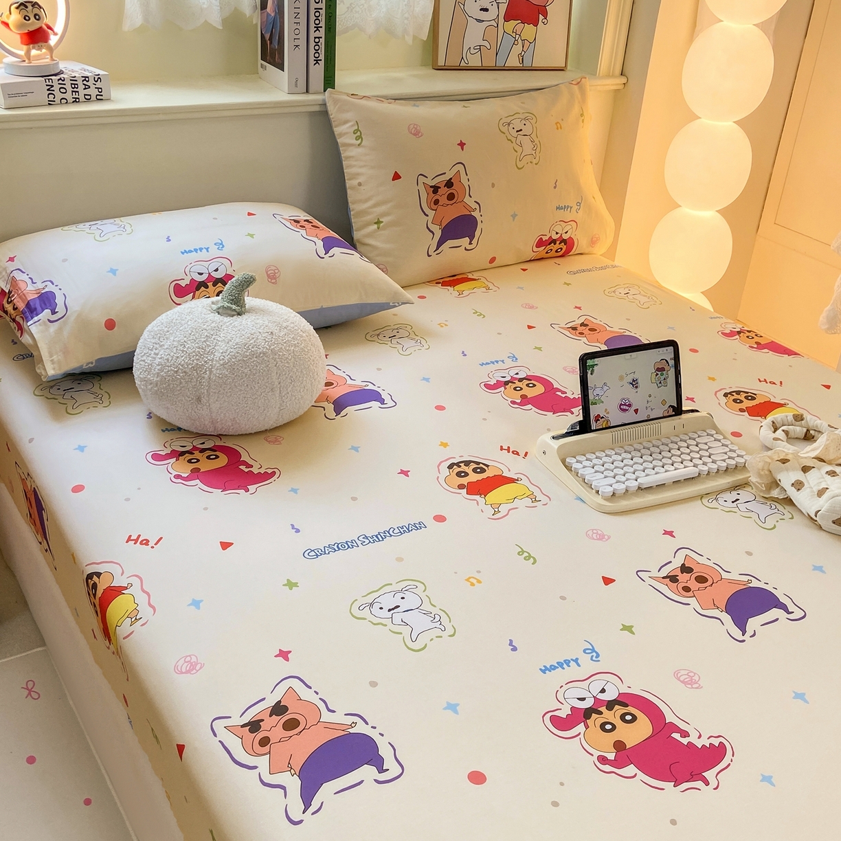 91家纺网 家纺一手货源 找家纺 博雅 2026新款蜡笔小新正版授权全棉纯棉小版单床笠床笠单件 小版-小彩带蜡笔小新