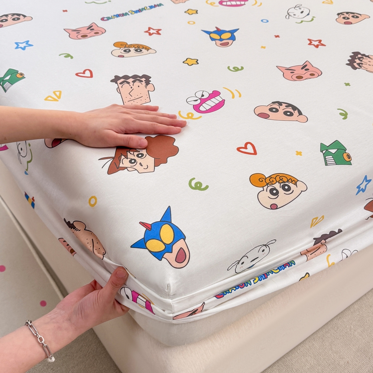 91家纺网 家纺一手货源 找家纺 博雅 2026新款蜡笔小新正版授权全棉纯棉小版单床笠床笠单件 小版-满版蜡笔小新