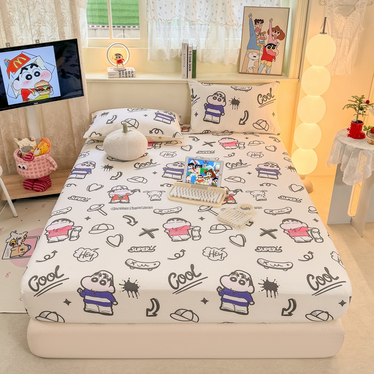 91家纺网 家纺一手货源 找家纺 博雅 2026新款蜡笔小新正版授权全棉纯棉小版单床笠床笠单件 小版-绘画蜡笔小新