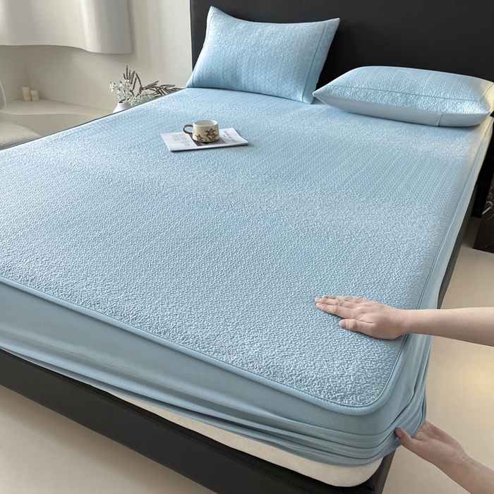 91家纺网 家纺一手货源 找家纺 （总）雅居纺家纺 2026新款A类加厚三明治底星空提花凉感席床笠款凉席席子