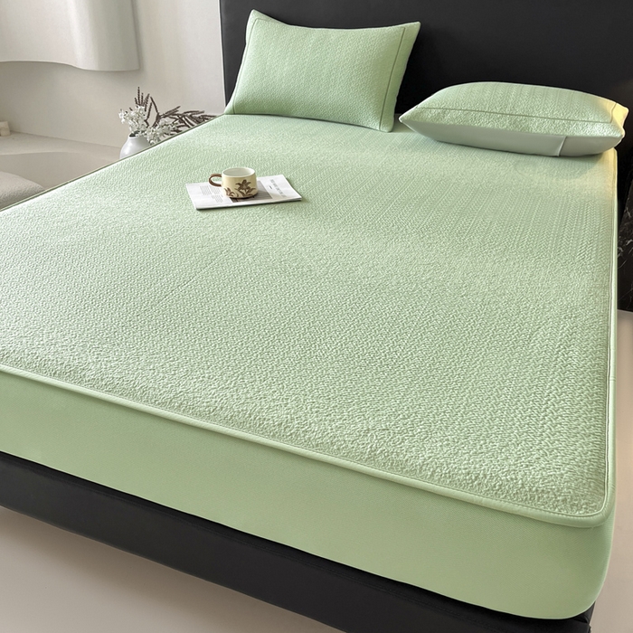 91家纺网 家纺一手货源 找家纺 雅居纺家纺 2026新款A类加厚三明治底星空提花凉感席床笠款凉席席子 星空-绿