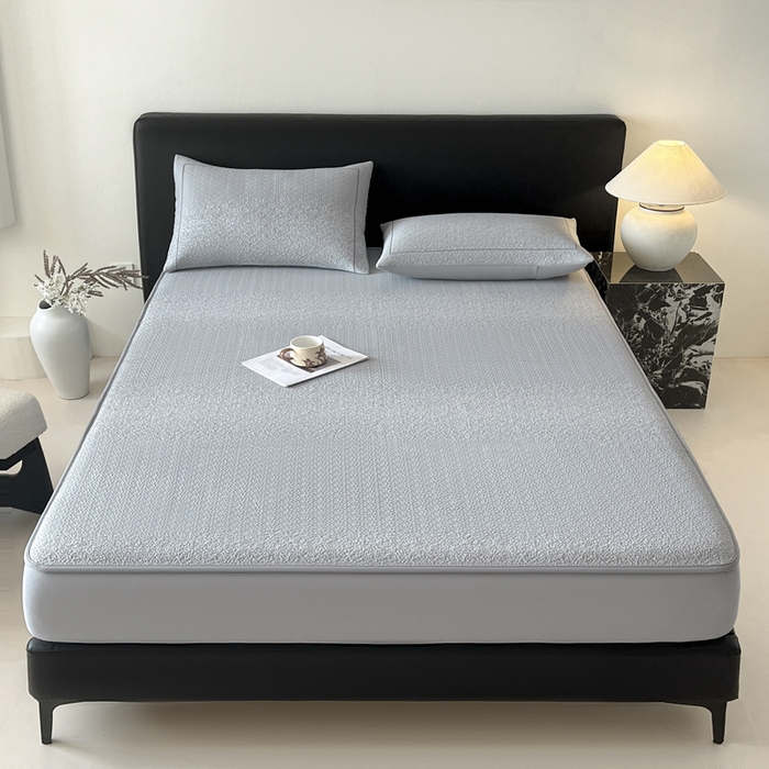 91家纺网 家纺一手货源 找家纺 雅居纺家纺 2026新款A类加厚三明治底星空提花凉感席床笠款凉席席子 星空-灰