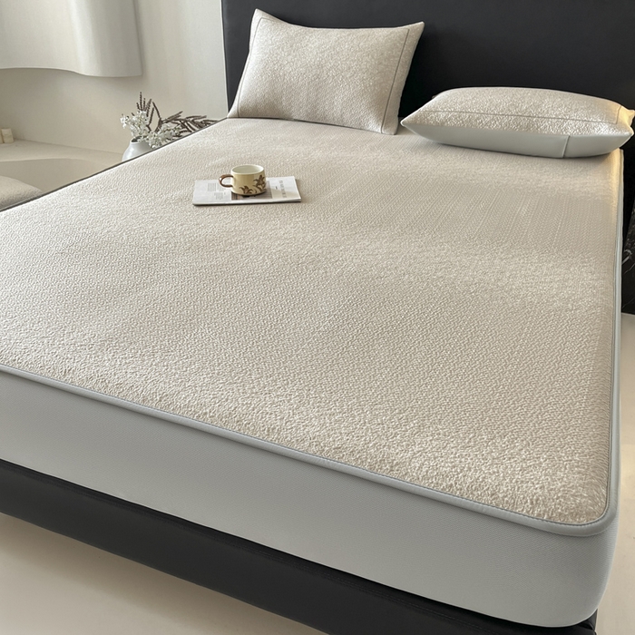 91家纺网 家纺一手货源 找家纺 雅居纺家纺 2026新款A类加厚三明治底星空提花凉感席床笠款凉席席子 星空-卡其