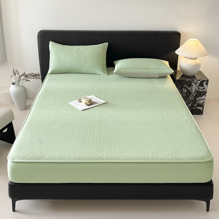 91家纺网 家纺一手货源 找家纺 雅居纺家纺 2026新款A类加厚三明治底星空提花凉感席床笠款凉席席子 星空-绿