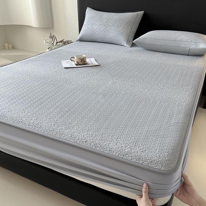 91家纺网 家纺一手货源 找家纺 雅居纺家纺 2026新款A类加厚三明治底星空提花凉感席床笠款凉席席子 星空-灰