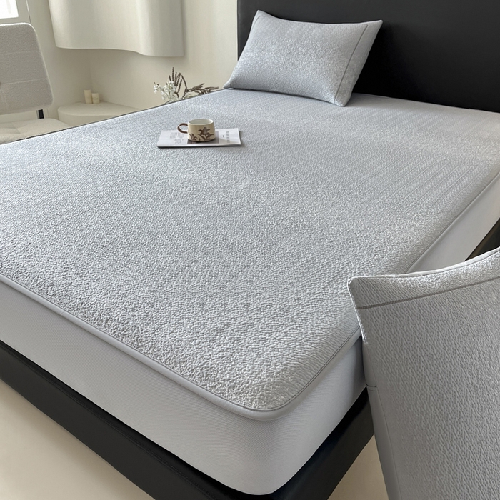 91家纺网 家纺一手货源 找家纺 雅居纺家纺 2026新款A类加厚三明治底星空提花凉感席床笠款凉席席子 星空-灰