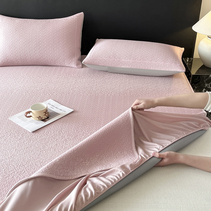 91家纺网 家纺一手货源 找家纺 雅居纺家纺 2026新款A类加厚三明治底星空提花凉感席床笠款凉席席子 星空-粉