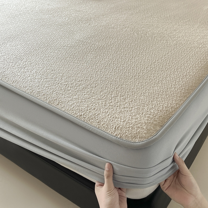 91家纺网 家纺一手货源 找家纺 雅居纺家纺 2026新款A类加厚三明治底星空提花凉感席床笠款凉席席子 星空-卡其