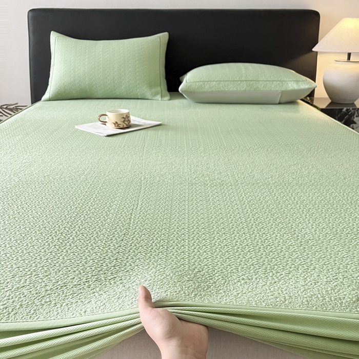 91家纺网 家纺一手货源 找家纺 雅居纺家纺 2026新款A类加厚三明治底星空提花凉感席床笠款凉席席子 星空-绿