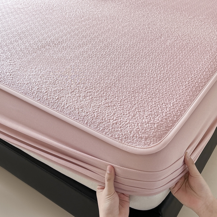 91家纺网 家纺一手货源 找家纺 雅居纺家纺 2026新款A类加厚三明治底星空提花凉感席床笠款凉席席子 星空-粉