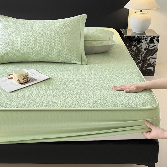 91家纺网 家纺一手货源 找家纺 雅居纺家纺 2026新款A类加厚三明治底星空提花凉感席床笠款凉席席子 星空-绿