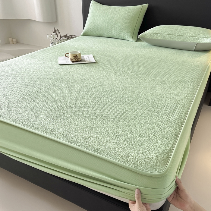 91家纺网 家纺一手货源 找家纺 雅居纺家纺 2026新款A类加厚三明治底星空提花凉感席床笠款凉席席子 星空-绿