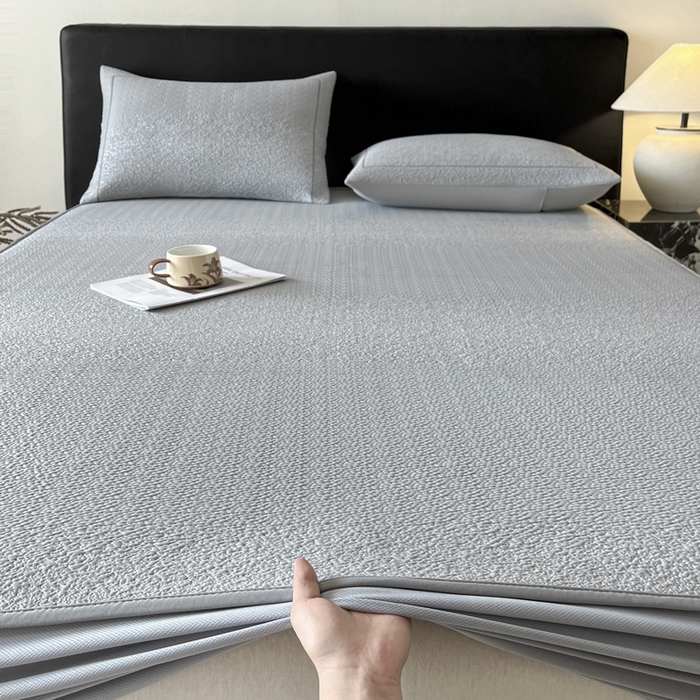 91家纺网 家纺一手货源 找家纺 雅居纺家纺 2026新款A类加厚三明治底星空提花凉感席床笠款凉席席子 星空-灰