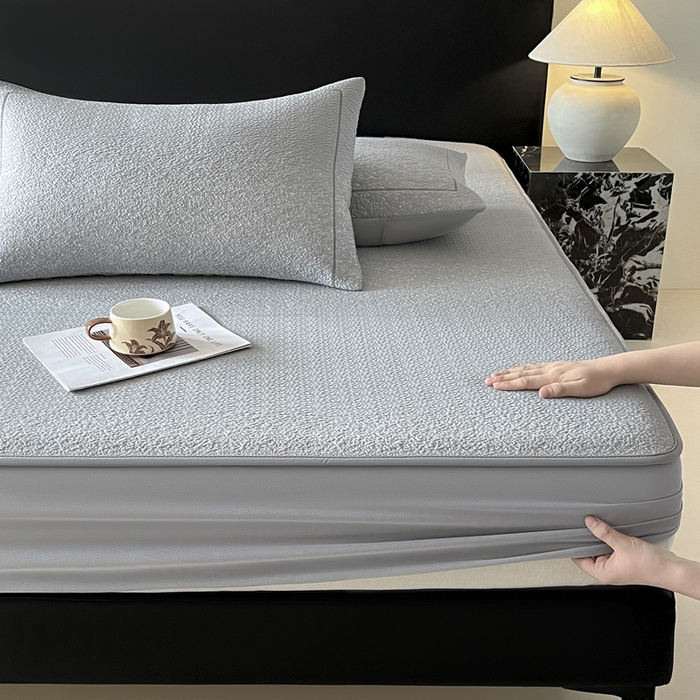 91家纺网 家纺一手货源 找家纺 雅居纺家纺 2026新款A类加厚三明治底星空提花凉感席床笠款凉席席子 星空-灰