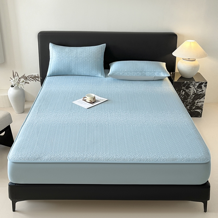 91家纺网 家纺一手货源 找家纺 雅居纺家纺 2026新款A类加厚三明治底星空提花凉感席床笠款凉席席子 星空-蓝