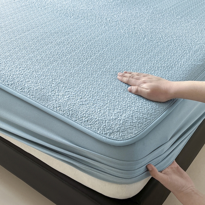 91家纺网 家纺一手货源 找家纺 雅居纺家纺 2026新款A类加厚三明治底星空提花凉感席床笠款凉席席子 星空-蓝