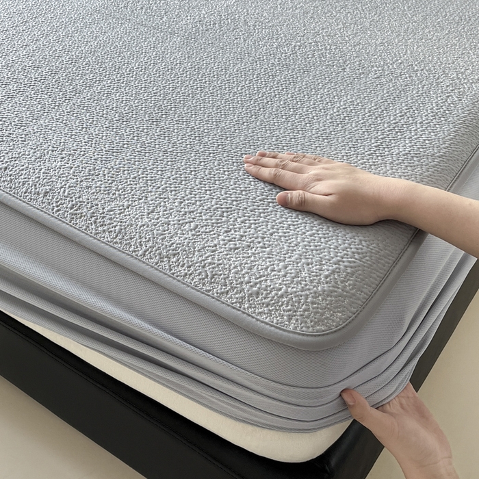 91家纺网 家纺一手货源 找家纺 雅居纺家纺 2026新款A类加厚三明治底星空提花凉感席床笠款凉席席子 星空-灰