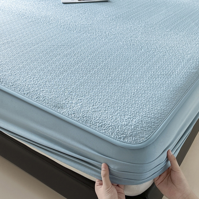 91家纺网 家纺一手货源 找家纺 雅居纺家纺 2026新款A类加厚三明治底星空提花凉感席床笠款凉席席子 星空-蓝