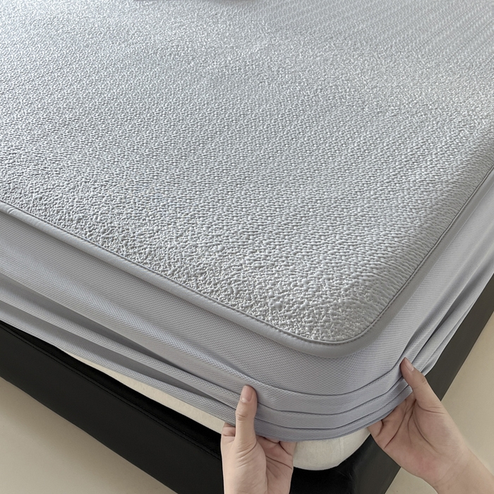 91家纺网 家纺一手货源 找家纺 雅居纺家纺 2026新款A类加厚三明治底星空提花凉感席床笠款凉席席子 星空-灰