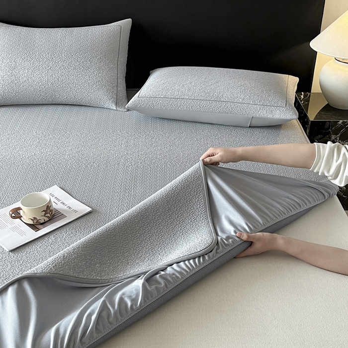 91家纺网 家纺一手货源 找家纺 雅居纺家纺 2026新款A类加厚三明治底星空提花凉感席床笠款凉席席子 星空-灰