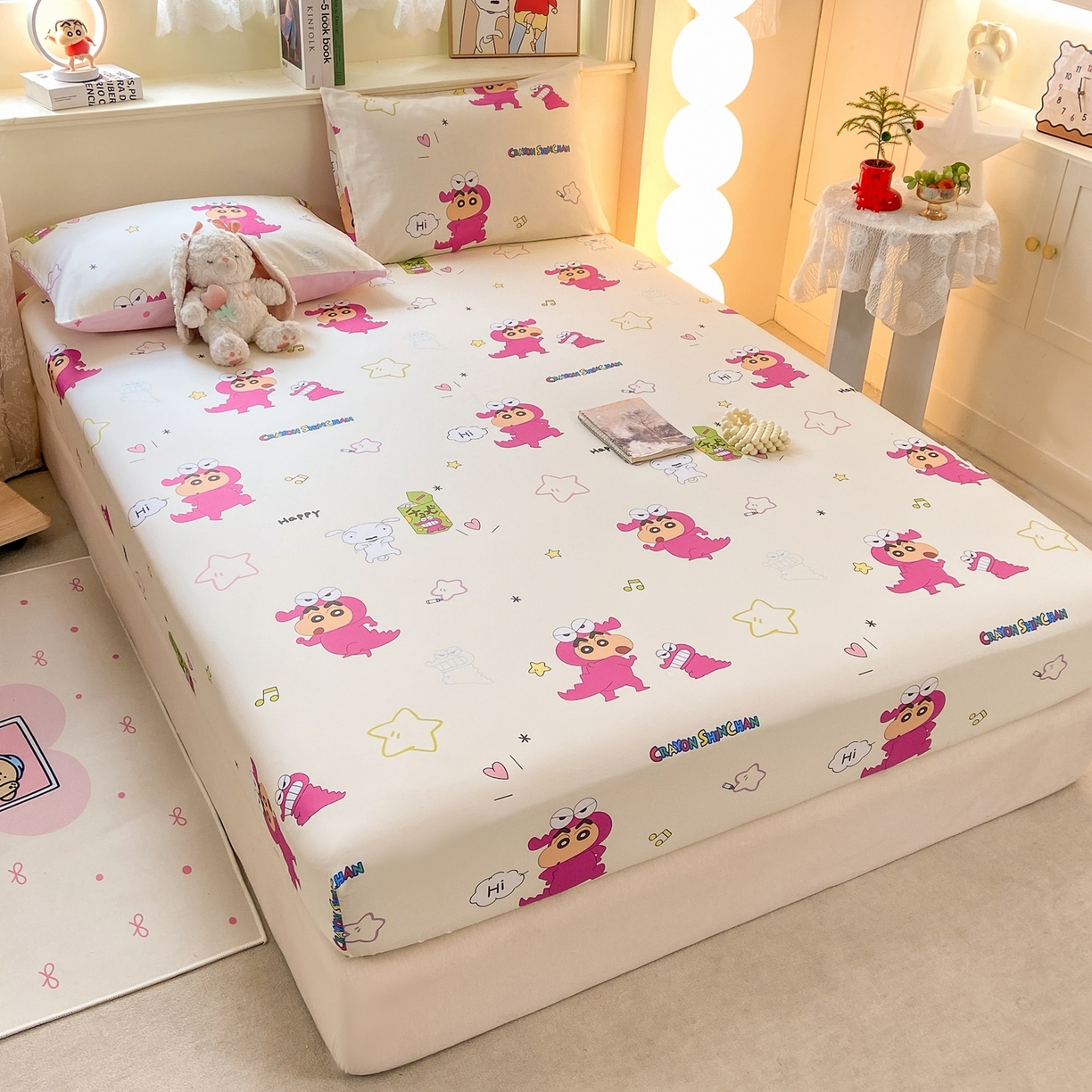 91家纺网 家纺一手货源 找家纺 博雅 2026新款蜡笔小新正版授权全棉纯棉小版单床笠床笠单件 小版-恐龙蜡笔小新