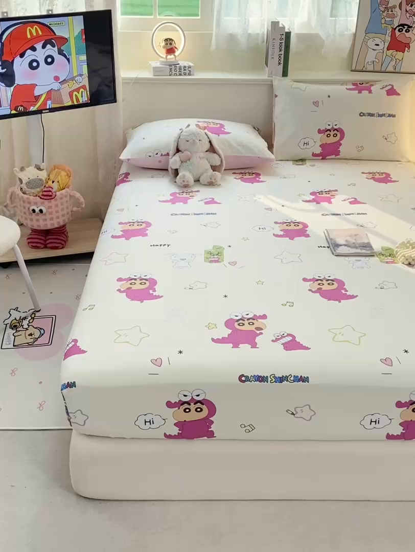 91家纺网 家纺一手货源 找家纺 博雅 2026新款蜡笔小新正版授权全棉纯棉小版单床笠床笠单件 小版-恐龙蜡笔小新