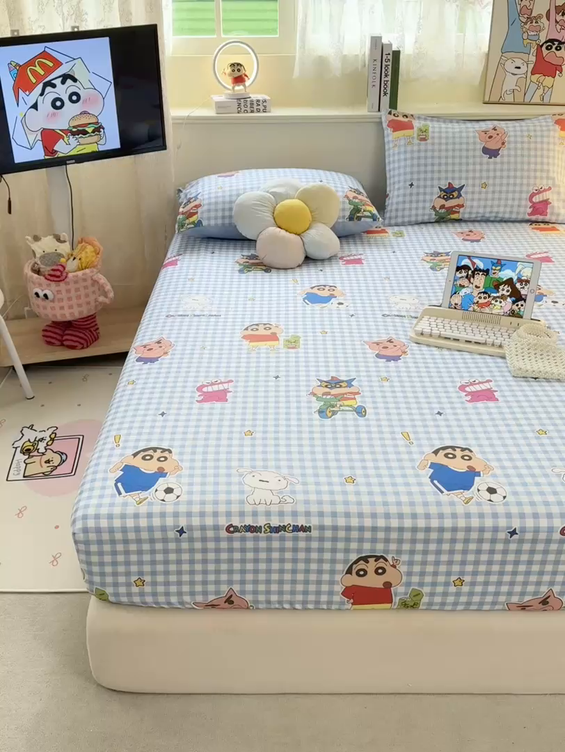 91家纺网 家纺一手货源 找家纺 博雅 2026新款蜡笔小新正版授权全棉纯棉小版单床笠床笠单件 小版-蓝格蜡笔小新