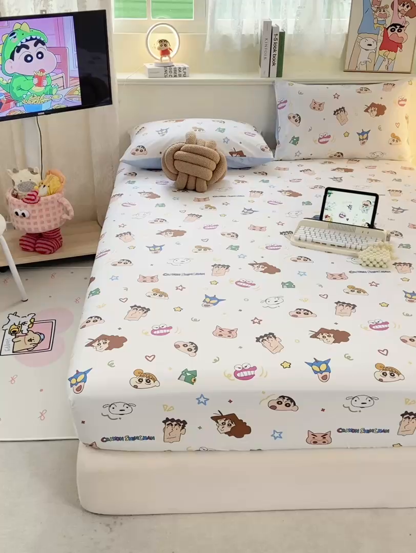 91家纺网 家纺一手货源 找家纺 博雅 2026新款蜡笔小新正版授权全棉纯棉小版单床笠床笠单件 小版-满版蜡笔小新