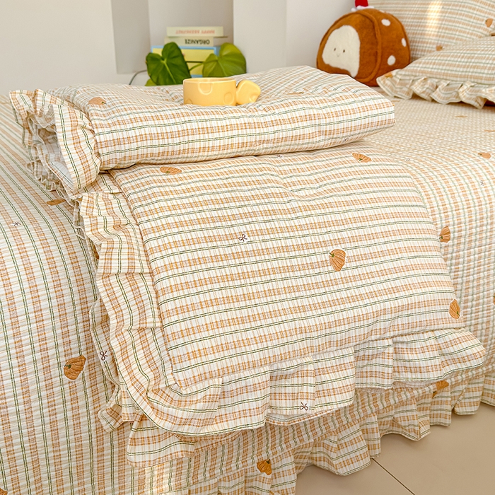 91家纺网 家纺一手货源 找家纺 归属 2026春夏新款古法仿棉夏被夏凉被空调被系列 条纹南瓜