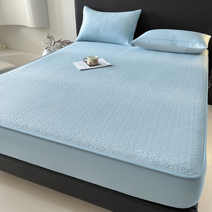 91家纺网 家纺一手货源 找家纺 雅居纺家纺 2026新款A类加厚三明治底星空提花凉感席床笠款凉席席子 星空-蓝