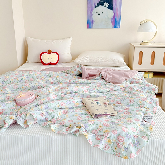 91家纺网 家纺一手货源 找家纺 归属 2026春夏新款古法仿棉夏被夏凉被空调被系列 雾漫玫瑰