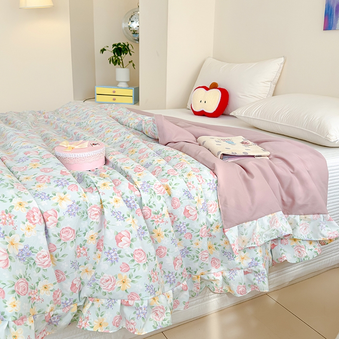 91家纺网 家纺一手货源 找家纺 归属 2026春夏新款古法仿棉夏被夏凉被空调被系列 雾漫玫瑰