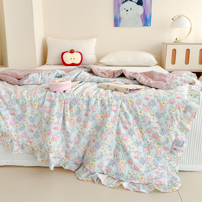 91家纺网 家纺一手货源 找家纺 归属 2026春夏新款古法仿棉夏被夏凉被空调被系列 雾漫玫瑰