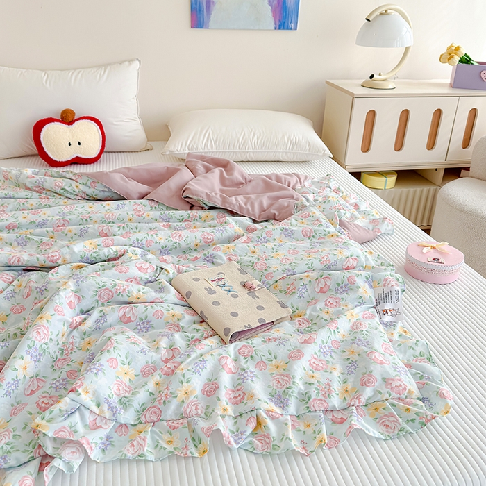 91家纺网 家纺一手货源 找家纺 归属 2026春夏新款古法仿棉夏被夏凉被空调被系列 雾漫玫瑰