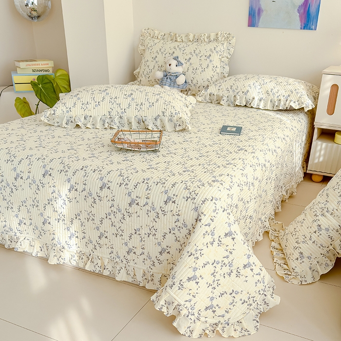 91家纺网 家纺一手货源 找家纺 归属 2026春夏新款古法仿棉单床盖床盖三件套 槿上花开