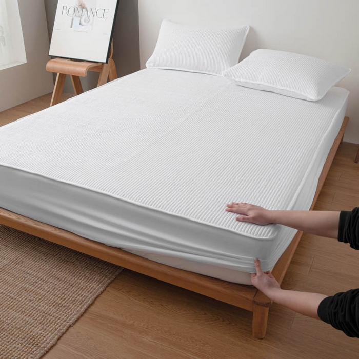 91家纺网 家纺一手货源 找家纺 （总）宇淳国际 2026新款美人条A类水洗棉夹棉床笠三件套