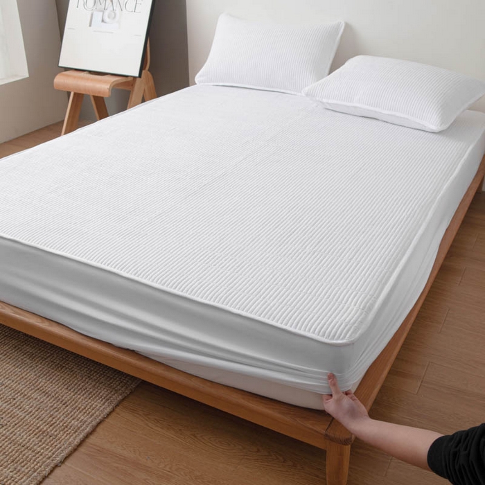 91家纺网 家纺一手货源 找家纺 （总）宇淳国际 2026新款美人条A类水洗棉夹棉床笠三件套